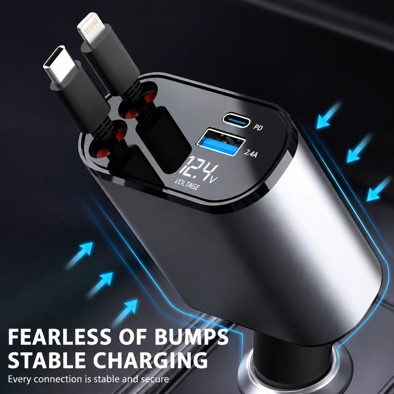 4-in-1 Retractable Car Mobile Charger