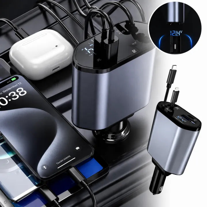 4-in-1 Retractable Car Mobile Charger